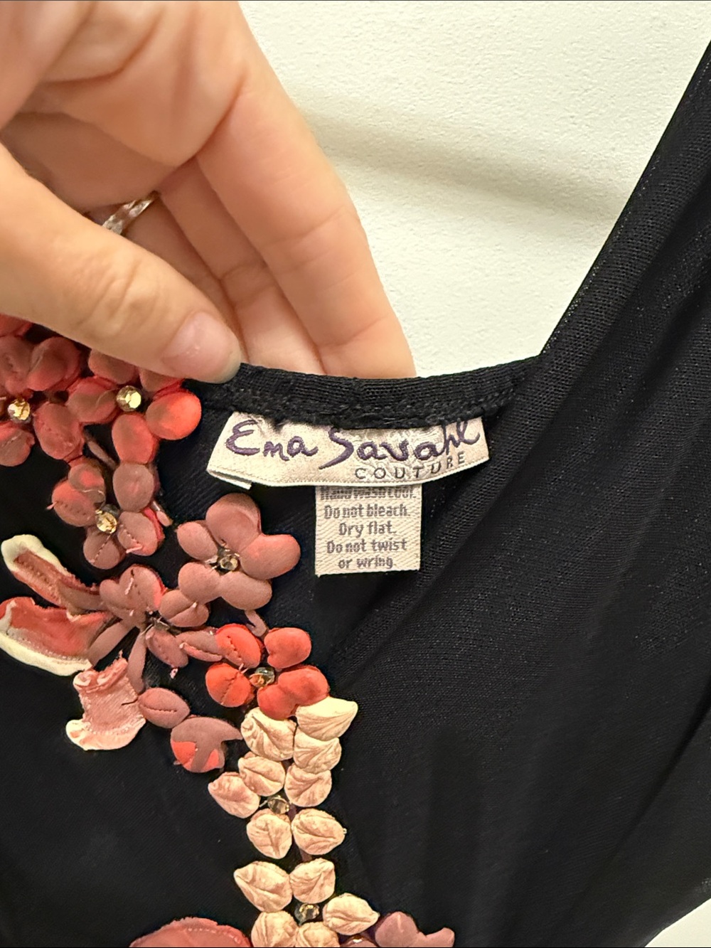 Ema Savahl Vintage Black Pink Floral Applique Mesh Dress - Picture 2 of 7
